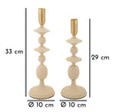 Porta Candele Gemini Crema Set 2 Pz Ø10x33 cm - Ø10x29 cm in Ferro Crema e Oro      