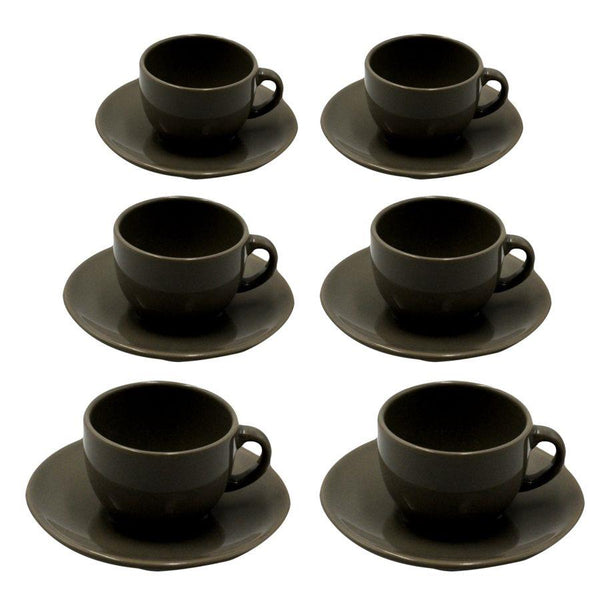 Set 6 Tazze da The con Piattino Ø9,5xh7 cm in Gres Porcellanato Romeo Tortora prezzo