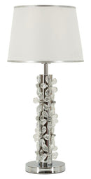 Lampada da Tavolo Silver Flower Ø35x74 cm in Ferro e Metallo e Tessuto e Vetro Argento e Bianco      