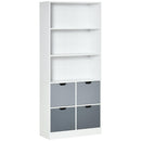Libreria 4 Cassetti 3 Ripiani 76x30x173 cm in MDF e Truciolato Bianco e Grigio