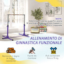 Barra da Ginnastica per Bambini 3+ Anni 194x121x92-150 cm in Acciaio e Legno Massello di Faggio Viola      