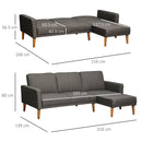 Divano Letto Angolare 216x139x80 cm con Penisola in Legno e Tessuto Grigio
