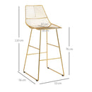 Set 2 Sgabelli Alti da Bar 53x56x110 cm in Metallo Oro