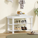 Panca Scarpiera Bassa 70x28x45 cm con 2 Ripiani a Doghe e Seduta in Bambù Bianco      