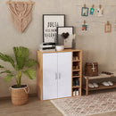 Credenza con 2 Ante e 5 Ripiani in Legno e Bianco 80x32x90.5 cm Seconda Scelta
