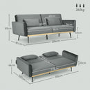 Divano Letto Singolo Clic Clac 206x81x83 cm in Tessuto Effetto Velluto con 2 Cuscini Grigio 