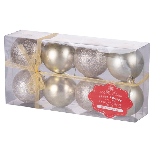 acquista Set 8 Palle di Natale Ø7 cm in Plastica Champagne