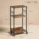 Mobile Supporto per Stampante a 3 livelli 43x30x82 cm con Ruote e Ganci in Legno e Metallo Marrone Rustico.      