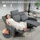 Divano 3 Posti Reclinabile in maniera Indipendente 179x91x98 cm con Rivestimento in Ciniglia Grigio   