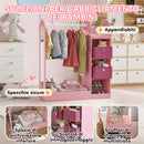 Armadio Aperto Appendiabiti per Bambine con Specchio e Ripiani 92x36x106 cm Rosa  