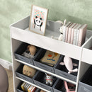 Mobile Portagiochi per Bambini 105x30x80 cm con 11 Cestini in Tessuto Armadietto e Ripiani in MDF Bianco      
