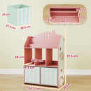 Scaffale Portagiochi per Bambini 62,5x30x91,5 cm con 2 Contenitori Rimovibili in Tessuto e Ripiani in Legno FSC Rosa      