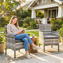 Set di 2 Sedie da Giardino con Cuscini e Braccioli in Rattan Grigio      