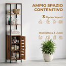 Mobile da Bagno a Colonna 37x30x167 cm Salvaspazio con Ante Soft Close a Persiana 3 Ripiani Aperti Struttura in Acciaio Marrone Rustico      