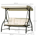 Dondolo da Giardino 3 Posti con Tettuccio Crema 185x125x173 cm 