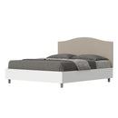 Letto Matrimoniale con Rete e Contenitore Alzata Comoda Struttura Bianco Frassico e Testata in Similpelle Grace Tortora Varie Misure