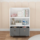 Libreria Montessoriana per Bambini con Ruote 2 in 1 Cassetti in Tessuto in Legno      