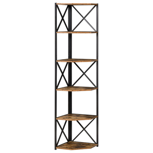 Libreria Angolare 5 Ripiani 39x39x175 cm in Metallo e Truciolare Marrone Rustico prezzo