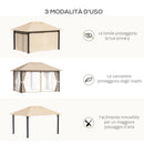 Gazebo da Giardino 3,98x2,98m con Zanzariere in Alluminio e Acciaio Cachi