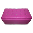 Baule Cassapanca Pouf Contenitore in Similpelle e Cristalli Renier Fucsia