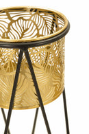 Porta Vasi Drak Coppia 21x20x46 cm - 18x18x32 cm in Ferro Nero e Oro      