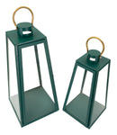 Lanterne Grent Set 2 Pz Ø25x57 cm - Ø20x45 cm in Ferro e Vetro Verde e Oro      
