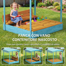 Sabbiera per Bambini 3-6 Anni 134,5x127,5x130 cm con Tettuccio Dinosauri Sedute Pieghevoli Coperchio e Fodera in Legno di Abete Blu      