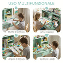 Scrivania per Bambini 5-12 Anni 90x52x105 cm con 3 Ripiani e 2 Cassetti in Legno Verde      