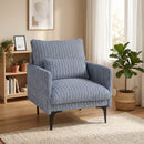 Poltrona Salotto Imbottita 73x80x80 cm con Braccioli Cuscino Lombare e Seduta Ampia in Tessuto Effetto Lino Blu      