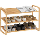 Scaffale Scarpiera a 3 Livelli per 12 Paia di Scarpe 76x33x50,8 cm con Ripiani a Doghe in Bambù    