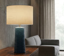 Lampada da Tavolo Gliss Blu Ø30x52 cm in Ceramica e Ferro e Tessuto Blu e Bianco      