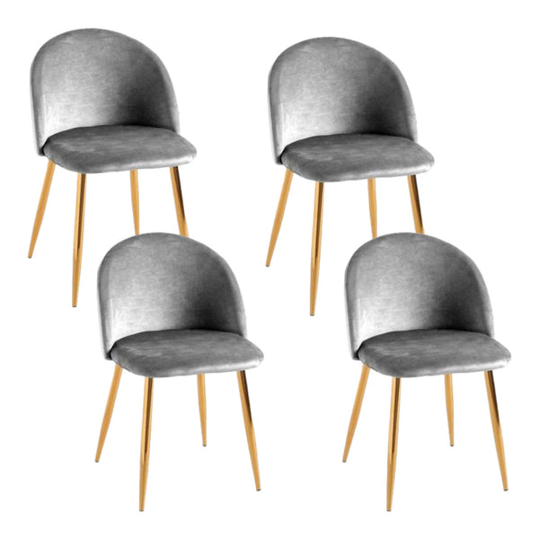 acquista Set 4 Sedie Imbottite 38x43x74 cm in Vellluto Velvet Grigio e Oro