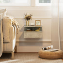 Set di 2 Comodini Sospesi 35x32x22,5 cm con Cassetto e Mensola Aperta Rivestimento in Melamina Grigio Cemento      