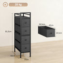Cassettiera Slim Salvaspazio 20x43x81,5 cm con 4 Cassetti Telaio in Acciaio in Tessuto Nero      
