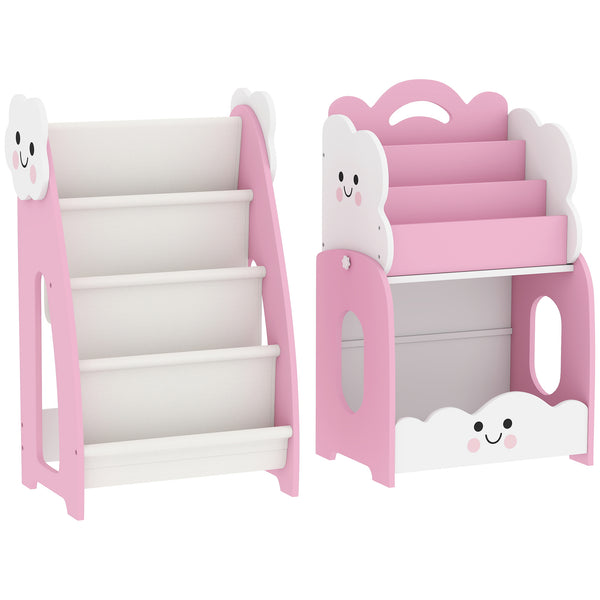 acquista Mobile per Bambini 85,5x32x72 cm con Portariviste Libreria a 3 Livelli e Comodino in Legno Rosa e Bianco