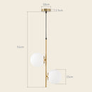 Lampada a Sospensione 2 Paralumi in Vetro Sferici Bianchi Filo Regolabile 32x15x51 cm in Metallo Oro 