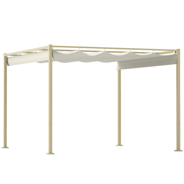 Gazebo da Giardino Pergola 298x297x221 cm con Tettuccio Retrattile Viti e 8 Picchetti in Poliestere 180g e Metallo Cachi acquista