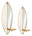 Porta Candele Leaf da Muro Coppia 18x13x42 cm - 15x13x35 cm in Ferro e Specchio Oro      
