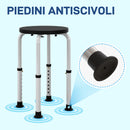 Sgabello da Doccia Antiscivolo 32,5x41x35,5-54 cm Regolabile su 8 Altezze in Alluminio e PE Nero      