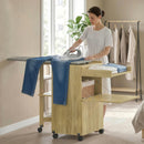 Mobile Asse da Stiro Pieghevole 154x55x87 cm con Porta Ferro e Indumenti con Vano Aperto in MDF Color Legno      