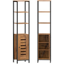 Mobile da Bagno a Colonna 37x30x167 cm Salvaspazio con Ante Soft Close a Persiana 3 Ripiani Aperti Struttura in Acciaio Marrone Rustico      