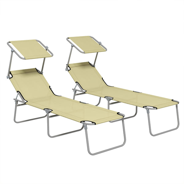 Set 2 Sdraio da Giardino 187x58x36 cm Pieghevoli con Schienale e Tettuccio Regolabili Beige online