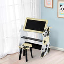 Set Tavolino Lavagna con Sgabello per Bambini Stampa Mucca 60x40x60 cm 