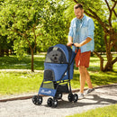Passeggino per Cani Taglia XS e S 81x48x99 cm con Cesto Cuscino e 2 Guinzagli Nero e Blu Scuro   