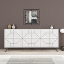 Madia con 6 Ante Credenza 184x35x77,4 cm Design Geometrico Moderno in Legno Rovere Bianco     