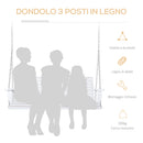 Dondolo 3 Posti da Esterno 150x75x53 cm con Tavolino Centrale e Portabicchieri in Legno e Metallo Bianco      