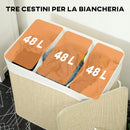 Cesto Portabiancheria 60x40x60 cm con Coperchio 3 Scomparti 144L con Sacca Removibile e Lavabile in Bambù Crema      