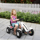 Go Kart a Pedali per Bambini 121x58x61 cm con Sedile Regolabile e Freno a Mano Bianca