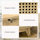 Cassettiera con 4 Cassetti in Stile Boho 80x35x95 cm Inserti in Rattan color Legno   