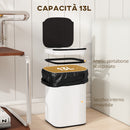 Pattumiera da 13L con Sensore e Spazio per Deodoranti 24x24x41 cm in Acciaio e PP Bianco e Nero      